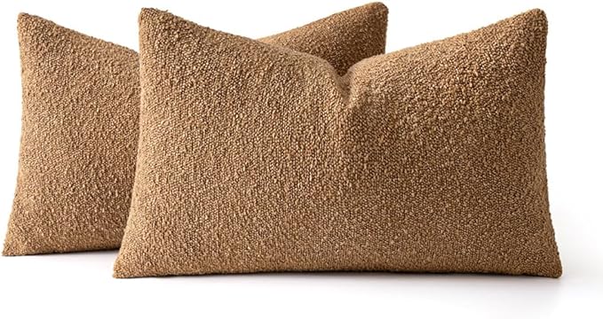 MIULEE 12x20 Inch Decorative Lumbar Throw Pillows for Bed Set of 2 Textured Boucle Neutral Throw Pillow Covers Brown Accent Solid Vintage Pillowcase Cozy Soft Sofa Livingroom Home Decor