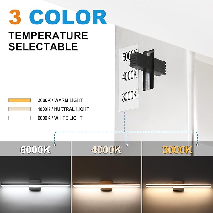 SineRise LED Modern Bathroom Vanity Light Bar (24-Inch, 3000K/4000K/6000K), Chrome Dimmable Modern Acrylic Bathroom Wall Lighting Fixtures Over Mirror