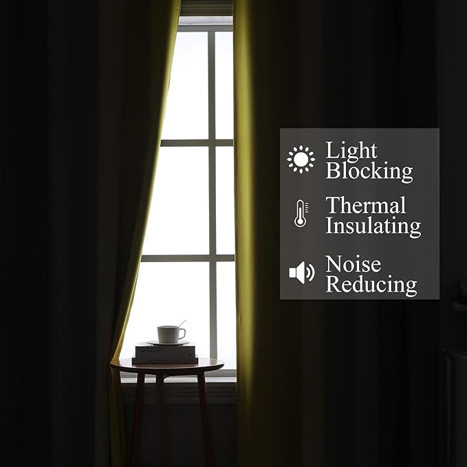 Estelar Textiler Ombre Grey and Yellow Blackout Curtains 72 Inch Length 2 Panels, Full Light Blocking Curtains for Living Room,Grommet Thermal Insulated Gradient Drapes for Bedroom, 52x72 Inch