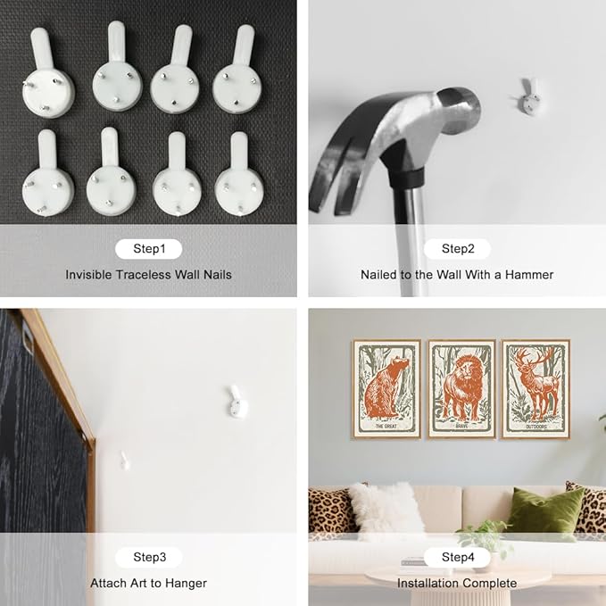 HPNIUB Cartoon Forest Animals Framed Canvas Wall Art Set, Modern Abstract Jungle Deer Bear Lion Wall Decor, Inspirational Quote Wall Painting, Boho Art Print for Preppy Room, Living Room, Bedroom - 16"x24"x3