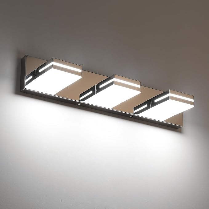 SineRise LED Modern Bathroom Vanity Light Fixtures (3-Light, 24-Inch, Dimmable), Chrome Modern Acrylic Bathroom Wall Lighting Fixtures Over Mirror (Cool White 6000K)