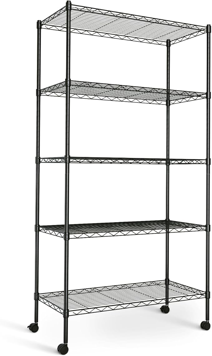 HealSmart Heavy Duty 5-Shelf Storage Shelving Unit, 1250lbs Loading Capacity, 29.92" D x 13.98" W x 62.99" H Adjustable Steel Organizer Wire Rack, Black