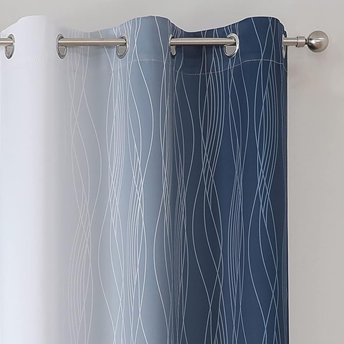 Estelar Textiler Navy Blue and Greyish White Blackout Curtains 54 Inch Length, Light Blocking Gradient Grommet Drapes for Kitchen, Thermal Insulated Ombre Curtains for Bathroom,42Wx54L,2 Panels