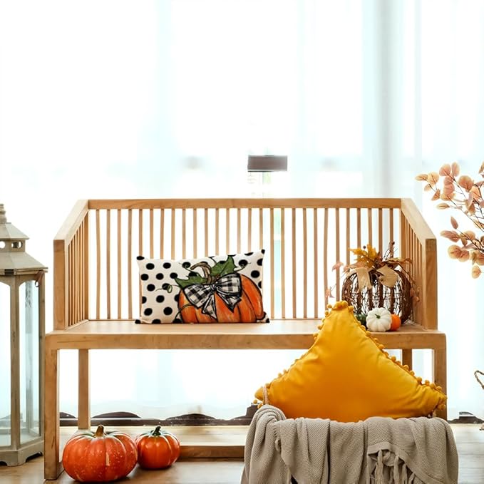 AACORS Fall Pillow Cover 12x20 Inch Polka Dots Pumpkin Decor Autumn Farmhouse Seasonal Pillow Case Decoration for Home Sofa Couch AA279-12