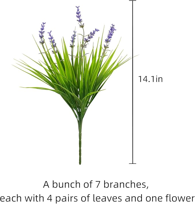 12 Bundles Artificial Plants Outdoor Fake Monkey Grass with Flowers for Pot UV Resistant Plant Decor for Window Garden Patio Hanging Planter Pathway Front Porch (Grass with Flowers)