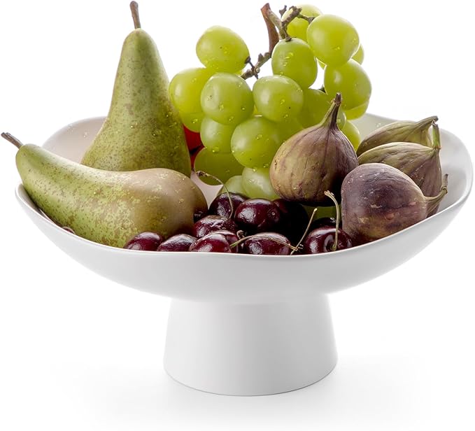 Nucookery Ceramic Fruit Bowl for Kitchen Counter, Modern Fruit and Bread Basket Stand,10 inch Large Decorative Bowl for Home Kitchen Decor, Fruit & Vegetables Holder Storage, Matte White