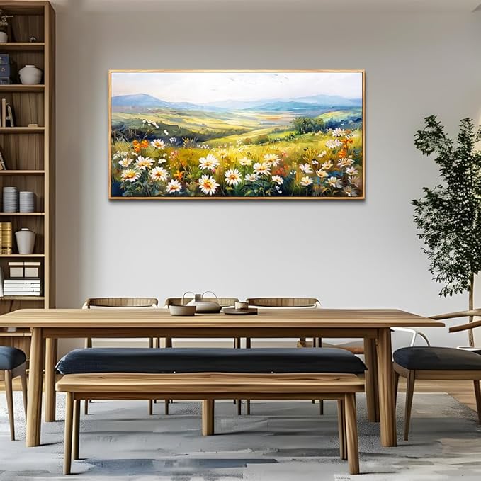 ZUITINGHUA Wood Framed Canvas Wall Art For Living Room Wall Decor For Bedroom Office Wall Decorations Pastoral Scenery Paintings Modern Flowers Pictures Artwork Room Aesthetic Home Decor 20x40 In