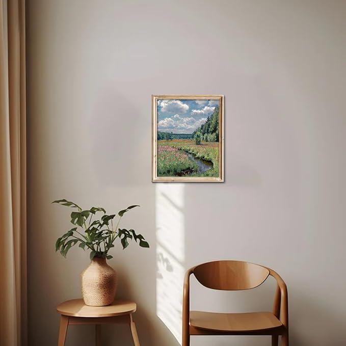 RETRART Vintage French Wall Art, Wildflower Landscape Painting Art - French Cottage Living Room Wall Decor - 8" x 10" Unframed Canvas Prints for Bedroom Living Room Bathroom Spring Landscape