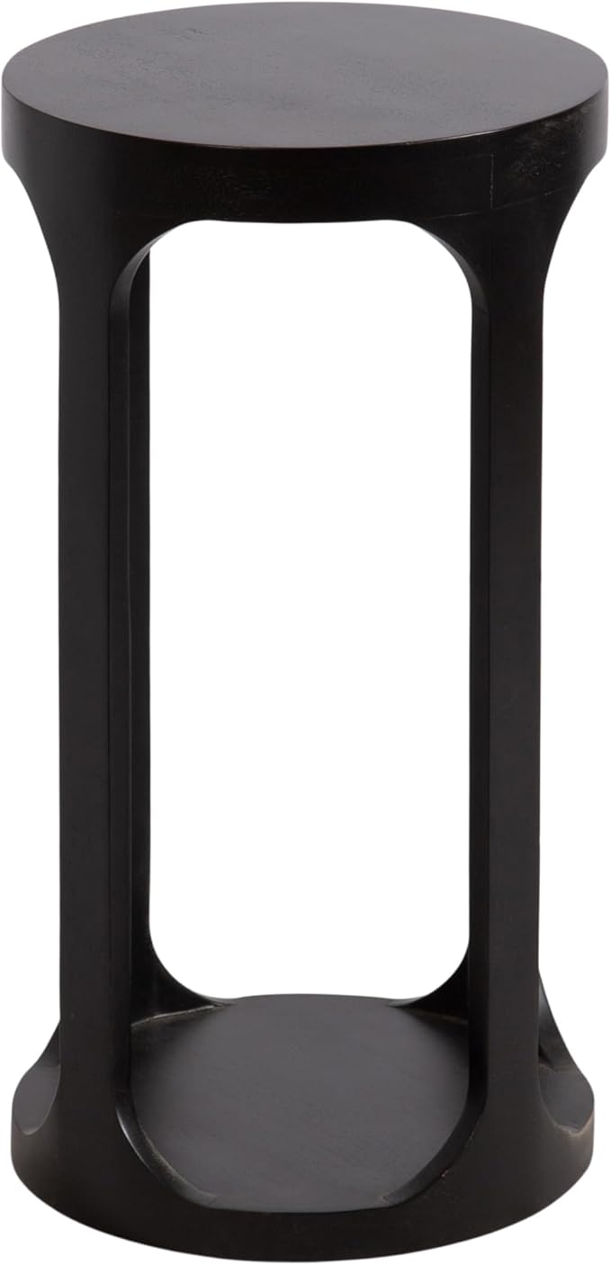 Kate and Laurel Dahl Modern Slatted Wooden Round Drink Table; 12 x 23; Black; Transitional Wood Accent Pedestal Table for Use as Living Room Plant Stand or Small Bedroom Nightstand