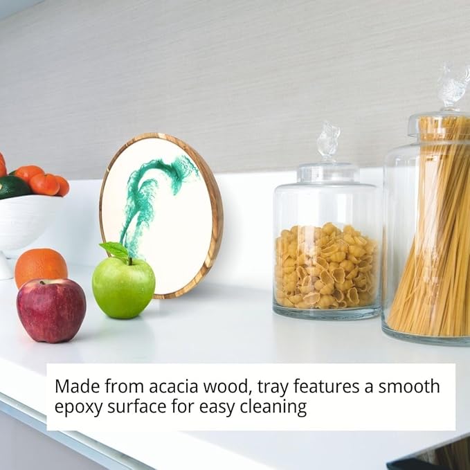 Handmade Acacia Wood Round Serving Tray with Epoxy Resin Art | Perfect for Charcuterie, Serving Platters & Appetizers 15.7 x 15.7 Inches