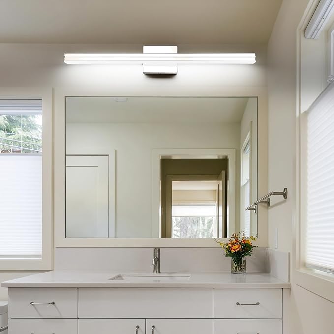 SineRise LED Modern Bathroom Vanity Light Bar (32-Inch, 3000K/4000K/6000K), Chrome Dimmable Modern Acrylic Bathroom Wall Lighting Fixtures Over Mirror