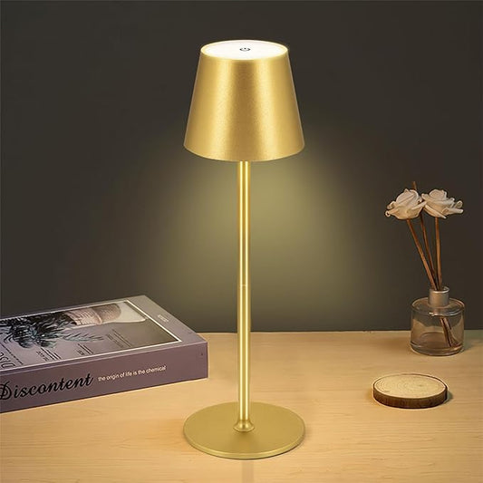 Cordless Table Lamps USB Rechargeable Simplicity Desk Lamp Built-in 4600 mAh Battery LED Battery Operated lamp with Touch Control Table lamp - Bedroom/Desk/Reading/Patio(Gold)