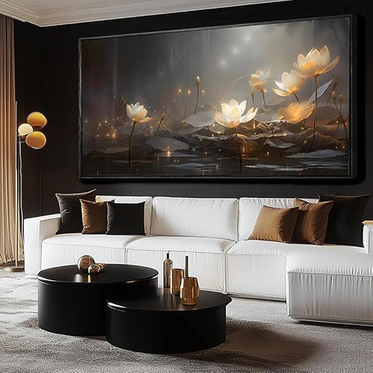 SDYA White Floral Wall Decor Gold Botanical Canvas Paintings Modern Artwork for Living Room Bedroom Office Home Decor 29"x58"