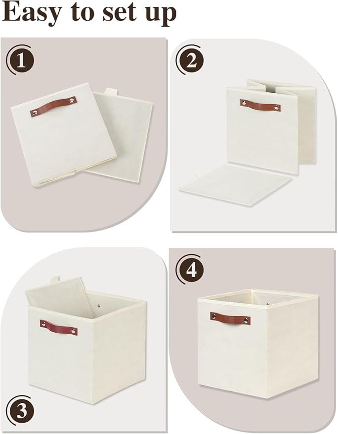 Temary 11x11 Storage Cubes Fabric Cube Storage Bins with Handles Clothes Storage Boxes Baskets for Organizing Home, Shelf, Closet (Beige, 11 x 11 x 11)