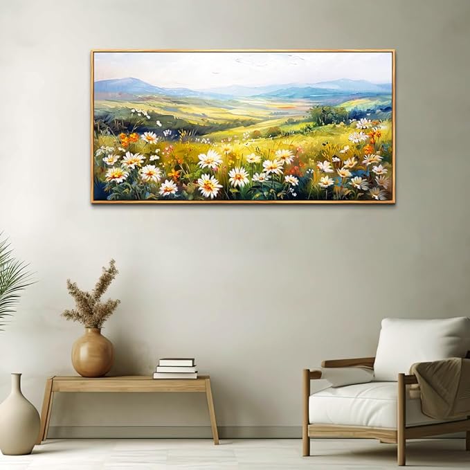 ZUITINGHUA Wood Framed Canvas Wall Art For Living Room Large Wall Decor For Office Bedroom Decoration Pastoral Scenery Pictures Flower Painting Artwork Room Wall Mural Aesthetic Home Decor 30x60 In