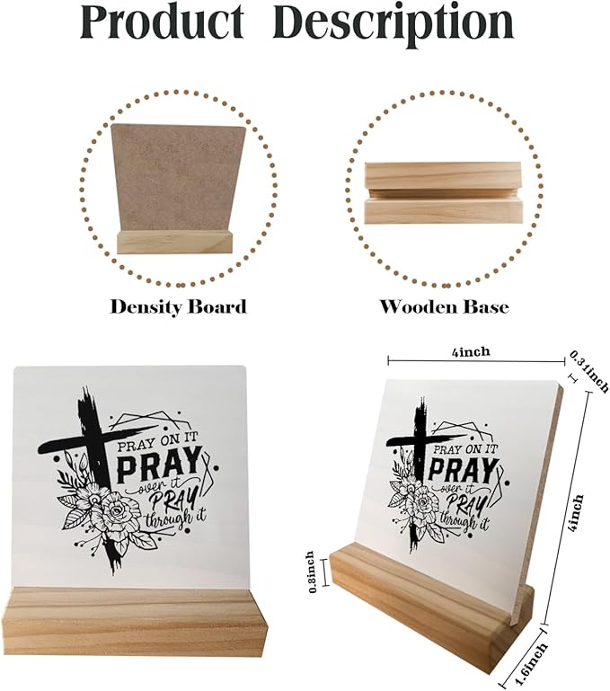 Pray on It Pray Over It Pray Through It Prayer Desk Small Wood Sign Signs with Wooden Stand,Inspirational Christian Sign Decor for Home Church,Christian Gifts for Women Men Teen Girls Boys
