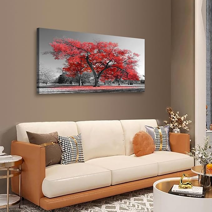 Red Tree of Life Wall Art for Living room Office Bedroom Black and White Scenery Canvas Wall Art Print Oil Paintings Modern Forest Landscape Pictures Wall Decor Artwork Ready to Hang - 20in * 40inch