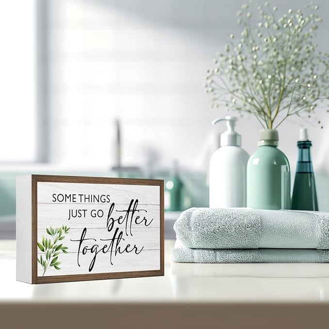 Some Things Just Go Better Together Inspirational Wooden Box Sign Decor,Motivational Family Saying Wood Block Plaque Sign for Home Farmhouse Office Living Room Bedroom Shelf Desk Table Wall Decor