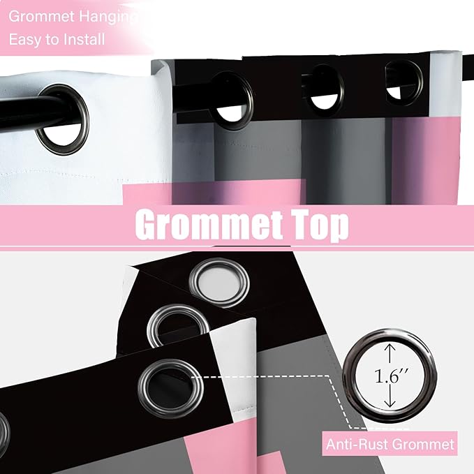Pink 100% Blackout Curtains for Bedroom 84 inch Length 2 Panels Set Black Grey Modern Abstract Geometric Black Out Curtains Insulated Room Darkening Window Drapes for Living Room, 42Wx84L