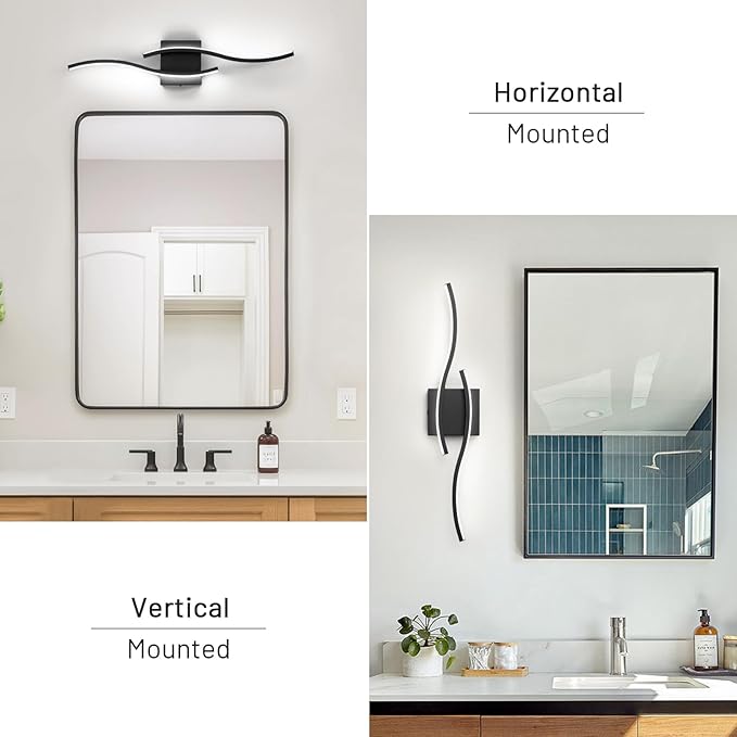 Dimmable LED Bathroom Vanity Light, 24 inch Modern Black Bathroom Lighting Fixtures Over Mirror Aluminum Wall Sconces Light Fixtures for Living Room Bedroom 6000K White Light