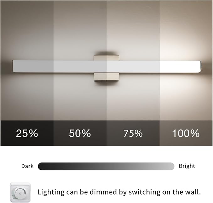 Bathroom Vanity Light Brushed Nickel Square LED 31.5 inch 24W 4000K Natural White Light Wall Bar Lighting Fixtures Over Mirror (Dimmable)