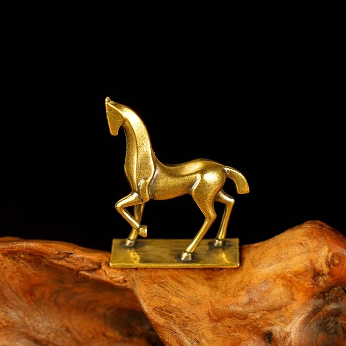 Retro Handcrafted Elegant Abstract Horse Statue 100% Solid Brass with Smooth Curves Raised Leg, Ideal Home Decor Item Collectible Desk Accessory Office Scene Ornament Artistic - Artistic Enhancement
