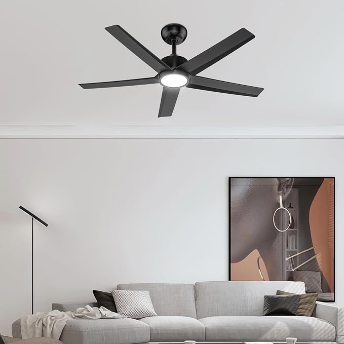 ocioc 44 Inch Ceiling Fans with Lights and Remote,Quiet DC Motor, Dimmable, 3CCT, 6 Speeds,Reversible, Black Modern Ceiling Fan for Bedroom, Living Room,Dining Room