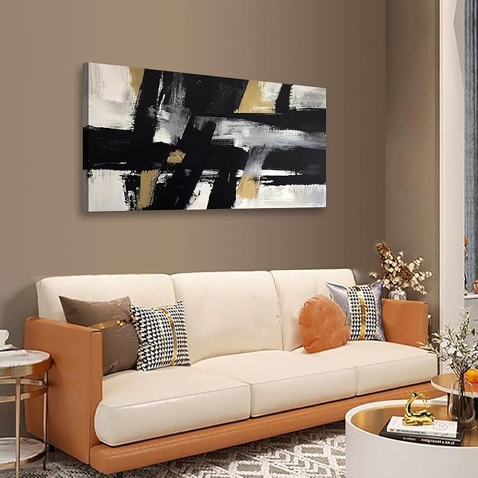 Abstract Canvas Wall Art for Living room Office Bedroom Black White Wall Art Print Oil Paintings Modern Gray Yellow Marble Pictures Cool Wall Decor Artwork Waterproof Ready to Hang - 20in * 40inch