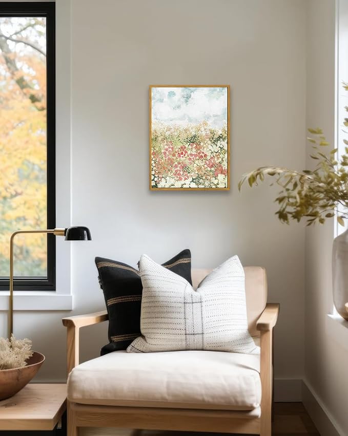 KBKBART Framed Wall Art for Bedroom & Bathroom, Vintage Spring Flower Pictures Aesthetic Farmhouse Wall Decor, Canvas Oil Painting, Summer Room Decor (12x16)
