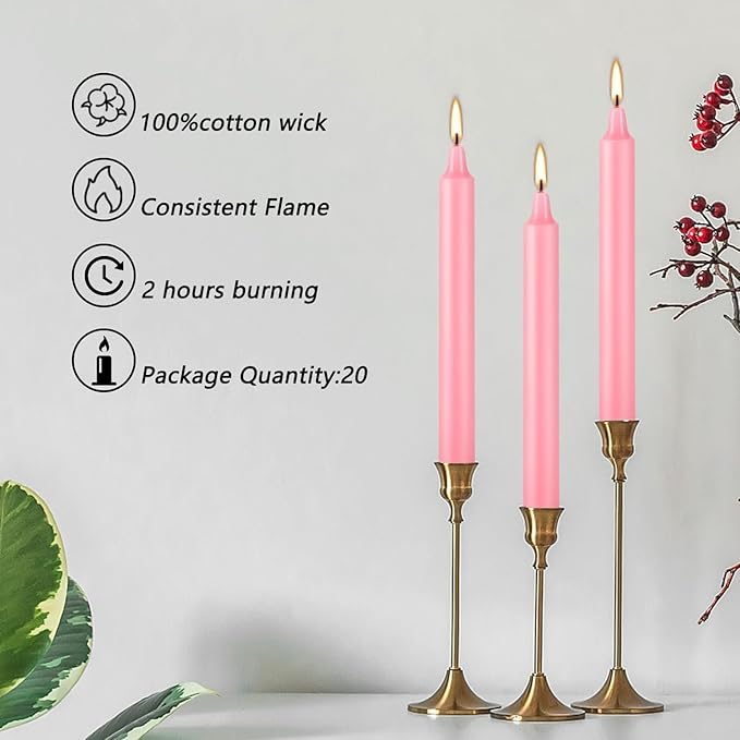 Set of 40 Pink Candles – Premium Mini Taper Candles for Valentine's Day,Wedding,Rituals, Prayer, Birthdays, Meditation, Altar -0.5X4 Inch Tall, Unscented (Pink)