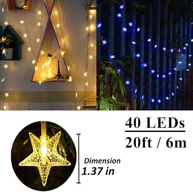 Solhice 20ft Color Changing Star String Lights for Bedroom 40 LEDs, Christmas Hanging Twinkle Lights USB Powered, Bunk Bed Lights for Kids Room Indoor Outdoor with Remote