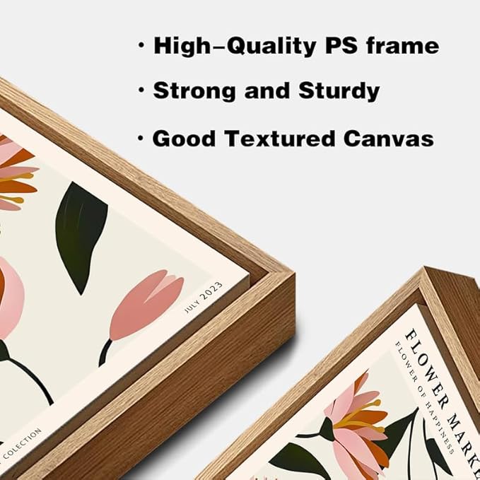 Gufro Framed Flower Market Canvas Wall Art,Flower Abstract Minimalist Wall Art,Danish Pastel Art Print for Living Room Bedroom office Decoration-12''x16''Natural Framed