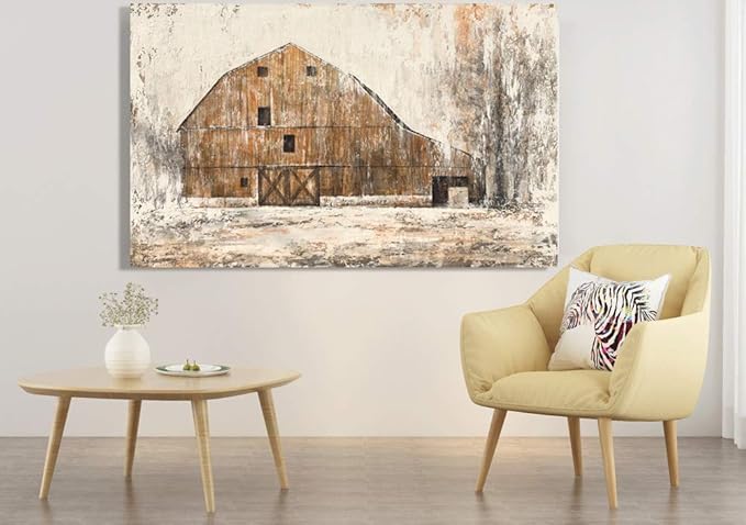 Yihui Arts Farmhouse Rustic Wall Decor Hand Painted Barn Canvas Wall Art Painting Country Pictures Artwork for Living Room Bedroom Bathroom