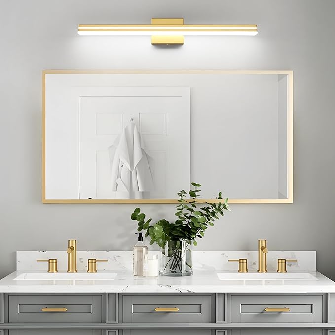 SineRise 32-Inch LED Modern Bathroom Vanity Light Bar, Gold Modern Acrylic Bathroom Wall Lighting Fixtures Over Mirror (Cool White 6000K)