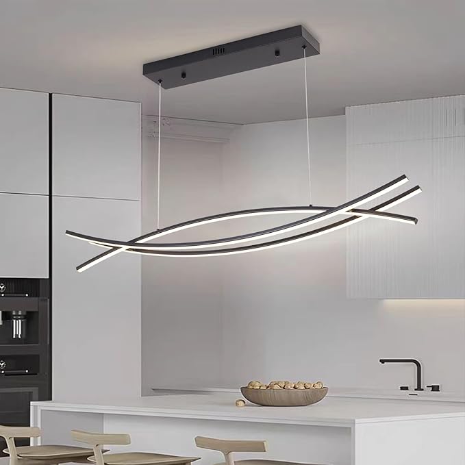 Modern Pendant Light - 39.37" LED Dimmable Chandelier for Kitchen Island & Dining Room, Adjustable Height with Remote