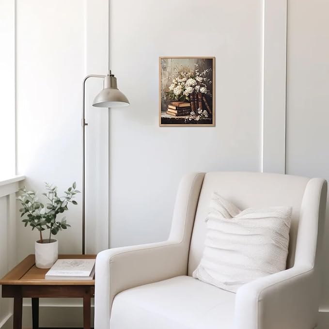 uniro Vintage Wall Art Prints, Moody Books and Flowers Wall Painting Canvas Prints, Antique Dark Academia Decor, Vintage Art Pictures Aesthetic Wall Decor for Bedroom Gallery Bathroom decor( 8" x 10"-UNFRAMED)