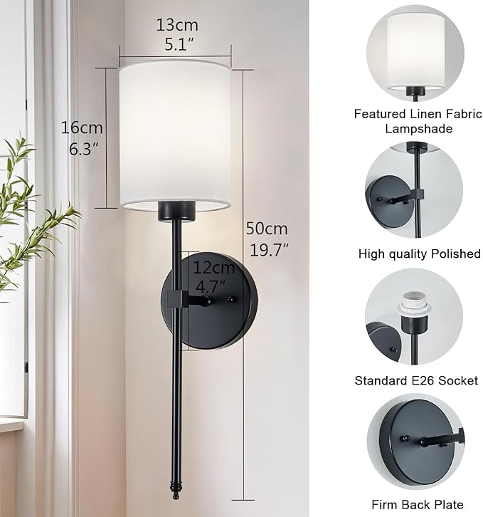 Battery Operated Wall Sconce Set of 2, Black Cordless Rechargeable Wall Sconces with Dimmable LED Bulb and Remote, 13 Colors Wall Lights for Bedroom Living Room Hallway