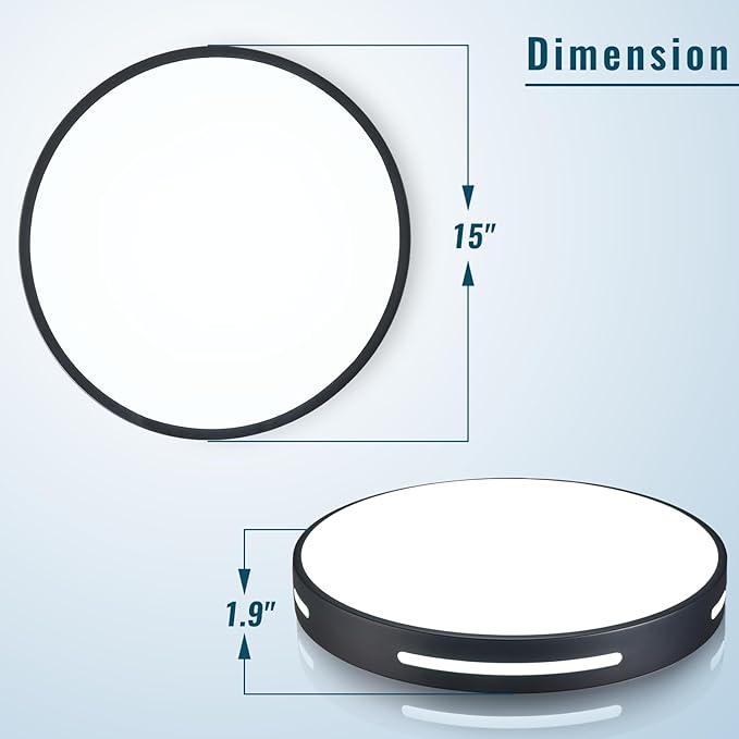 15 inch LED Flush Mount Ceiling Light Fixture Set of 2, 36W Dimmable Kitchen Lighting Fixtures Ceiling LED, Black Light Fixtures Ceiling Mount for Bedroom, Bathroom, Living Room