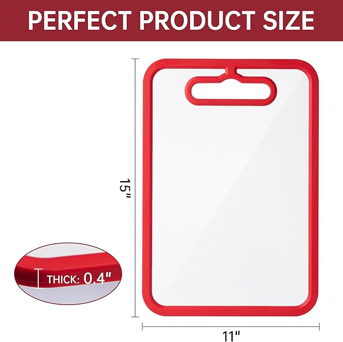 Tempered Glass Cutting Board for Kitchen Counter, Chopping Board with Non-Slip Edges, non toxic cutting board Set dishwasher safe, Heat & Shatter Resistant (Red 15"×11")
