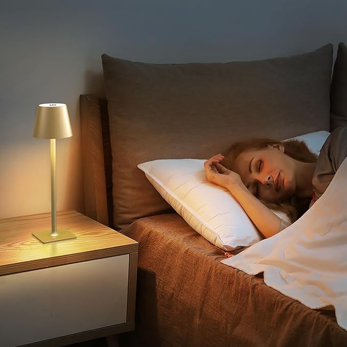 2 Pack Rechargeable Table Lamps, Gold Cordless Lamps - Battery Operated Touch Lamp, Outdoor Table Lights, Waterproof, Wireless, Portable Desk Lamp for Restaurant, Bedroom, Patio(Gold)