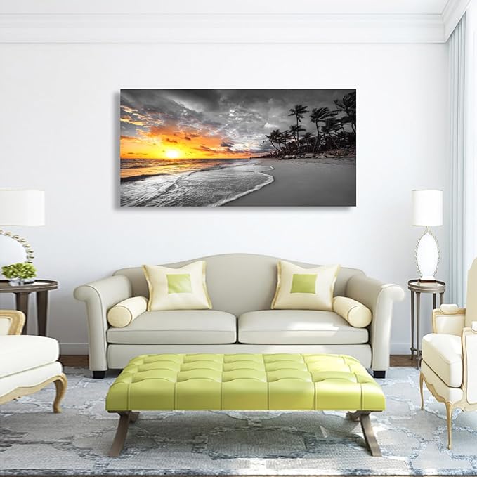 Ocean Wall Art Bedroom Wall Decor Living Room,Beach Canvas Wall Art Office Farmhouse Paintings Artwork Modern Sunset Palm Tree Black and White Sea Coast Wall Art Prints Pictures 20 * 40inch