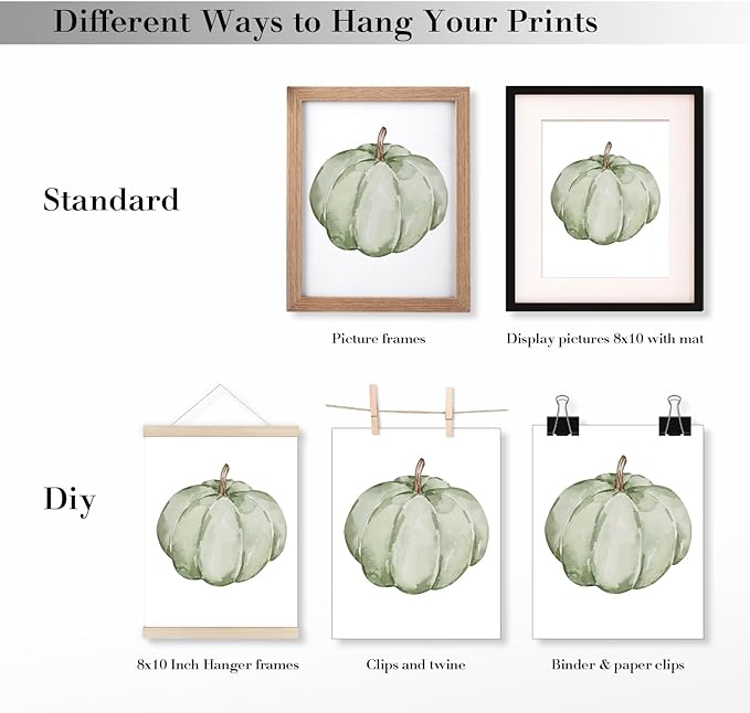 JXREQ 4Pcs Pumpkin Fall Wall Art Decorations for Home, Fall Pumpkins Decor, Autumn Wall Decor for Kitchen Bathroom Bedroom Living Room Office, 8x10 Inch Unframed