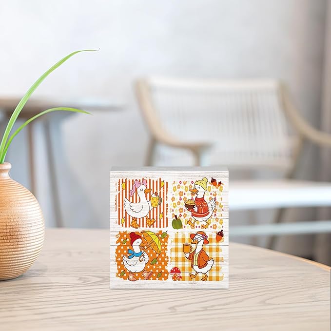 Funny Silly Goose Fall Decor for Home Office, Retro Fall Decorations, Autumn Goose Gifts for Animals Lovers Decorations for Table 5 x 5 inches (Tub 1710)