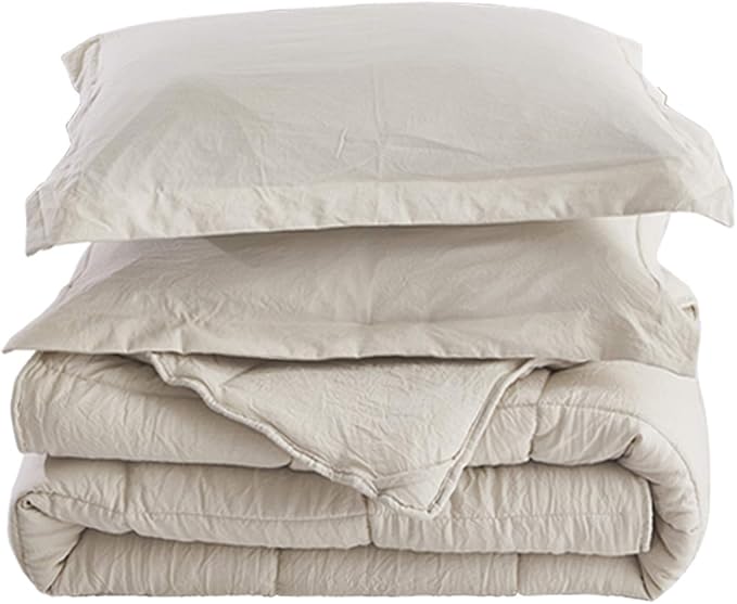 HIG Pre Washed Down Alternative Comforter Set Twin - Reversible Chic Quilt Design - Box Stitched with 4 Corner Tabs - Lightweight for All Season - Camel Duvet Comforter with 2 Pillow Shams