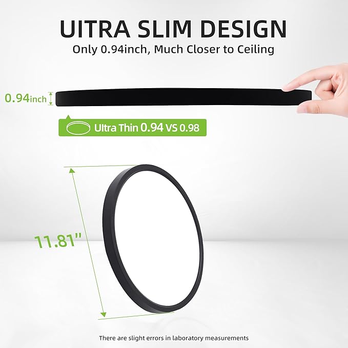 hykolity 2 Pack 12 Inch Selectable CCT LED Round Flat Panel Light, 24W, 3000K/4000K/5000K, Edge-Lit Flush Mount Ceiling Light Fixture for Kitchen, Bedroom and Closet Room, Black