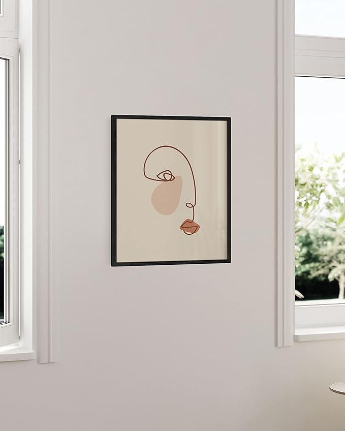 HAUS AND HUES Female Figure Wall Art Line Drawing - Single Line Drawing Wall Art, Minimalist Woman Art Print Line Art Wall Decor Silhouette Lipstick (Black Frame, 16x20)