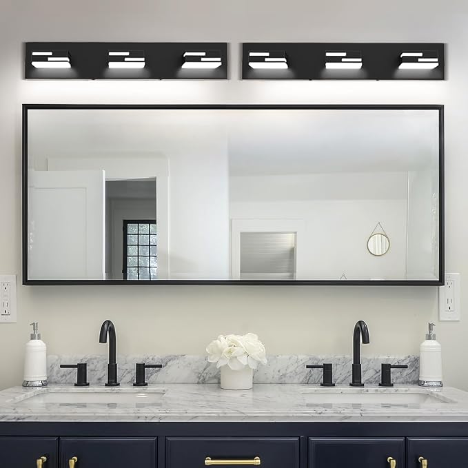 LED Modern Bathroom Vanity Light Fixtures 3-Light 5CCT Dimmable Matte Black Vanity Lights for Bathroom Lighting Fixtures Over Mirror, with 350° Rotatable Acrylic Heads, 22-inch