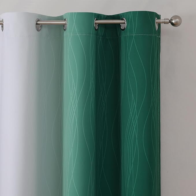 Estelar Textiler Green and Greyish White Blackout Curtains for Living Room, Thermal Insulated Ombre Blackout Drapes, Gradient Full Light Blocking Energy Saving Curtains for Bedroom, 42Wx84L, 2 Panels