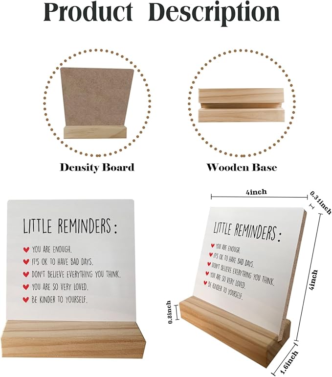 Inspirational Gift Wooden Sign - Mental Health Signs for College Girls, Self Love Gift, Little Reminders Office Decor Sign