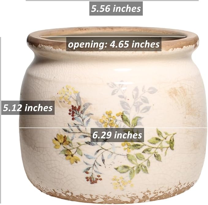 Pots for Plants, Ceramic Planters for Indoor/Outdoor Plants, 6.29'' Plant Pots Indoor with Drainage, Vase & Planters, Vintage Rustic Pots for Indoor Plant, Home & Fall Decor, Yellow Sage